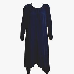 Madewell Navy Blue Trapeze Swing Slit Sleeve High Lo Lagenlook Dress Women's M